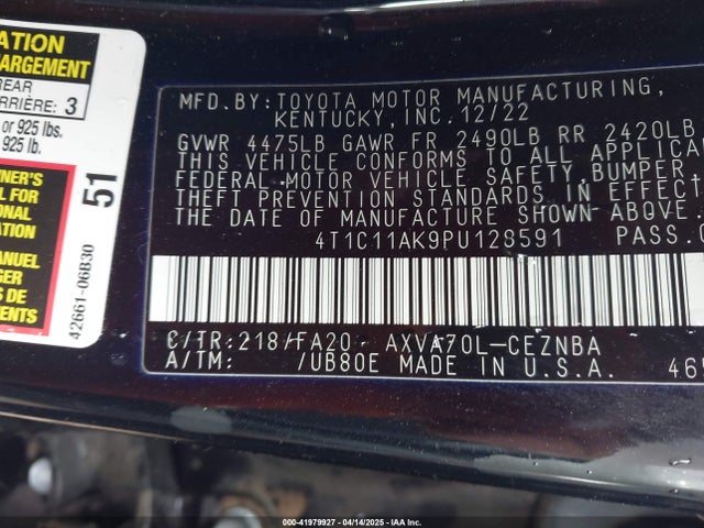 4T1C11AK9PU128591 Toyota CAMRY LE