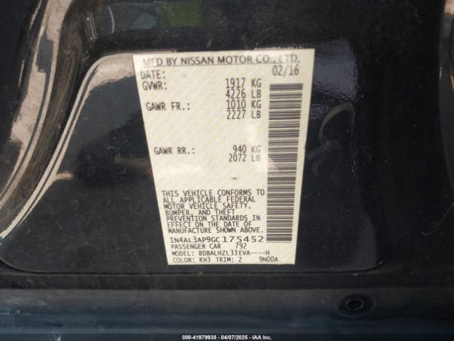 1N4AL3AP9GC175452 Nissan Altima 2.5 Sr
