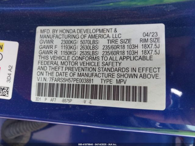 7FARS5H57PE003881 Honda Cr-v Hybrid Sport