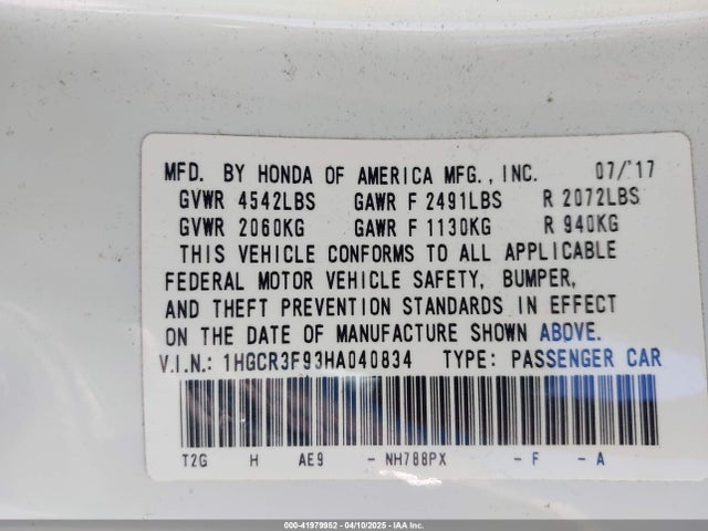 1HGCR3F93HA040834 Honda j35y1