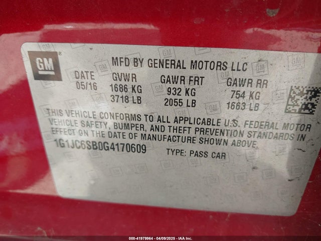 1G1JC6SB0G4170609 Chevrolet Sonic Lt Auto