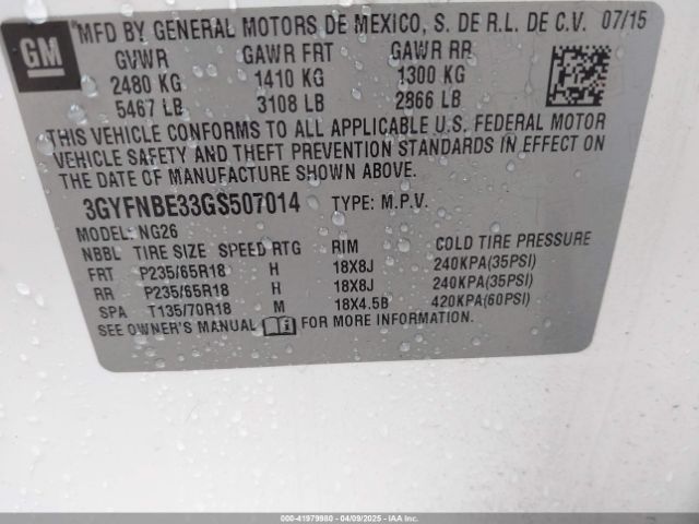 3GYFNBE33GS507014 Cadillac Srx Luxury Collection