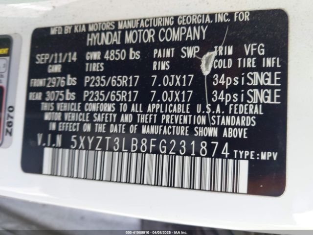 5XYZT3LB8FG231874 Hyundai Santa Fe Sport 2.4l