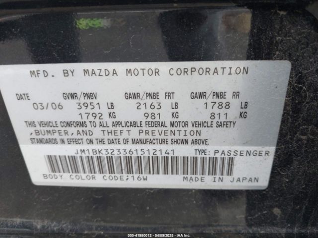 2006 MAZDA MAZDA3 JM1BK323361512141 Photo 8