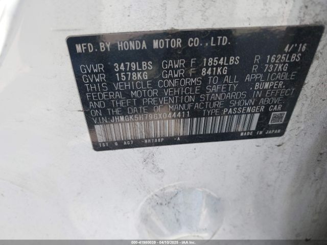 JHMGK5H79GX044411 Honda FIT EX
