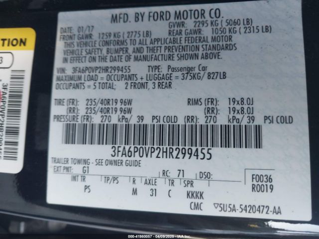 2017 FORD FUSION 3FA6P0VP2HR299455 Photo 8