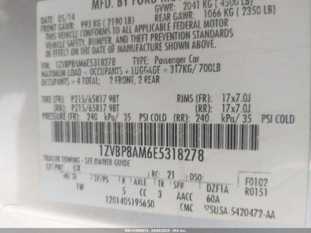 1ZVBP8AM6E5318278 Ford Mustang V6