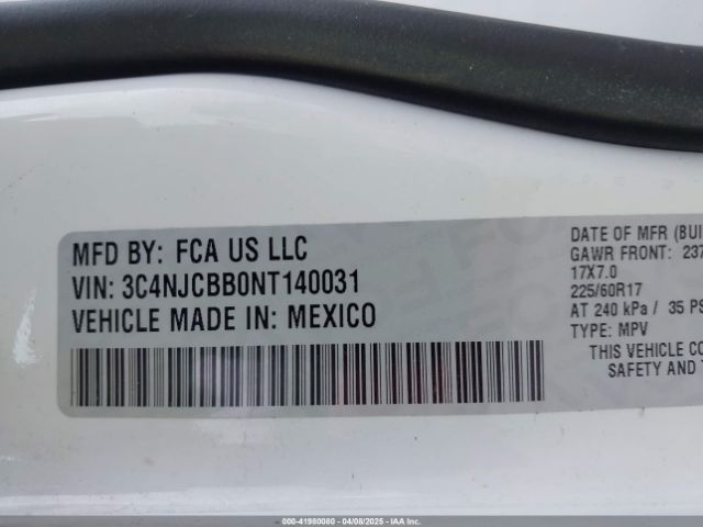 3C4NJCBB0NT140031 Jeep Compass Latitude Fwd