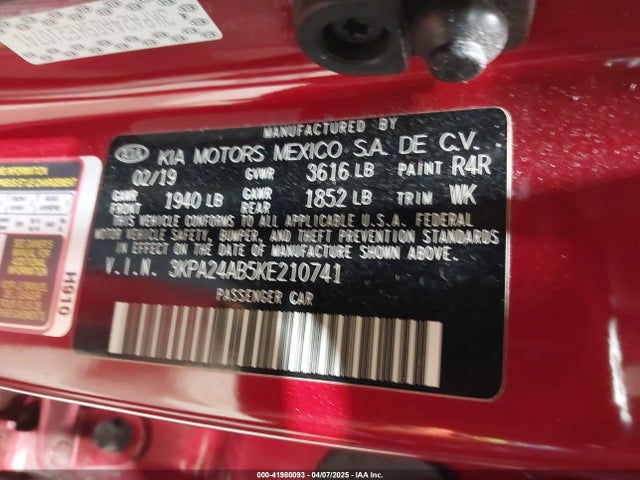 3KPA24AB5KE210741 KIA RIO S