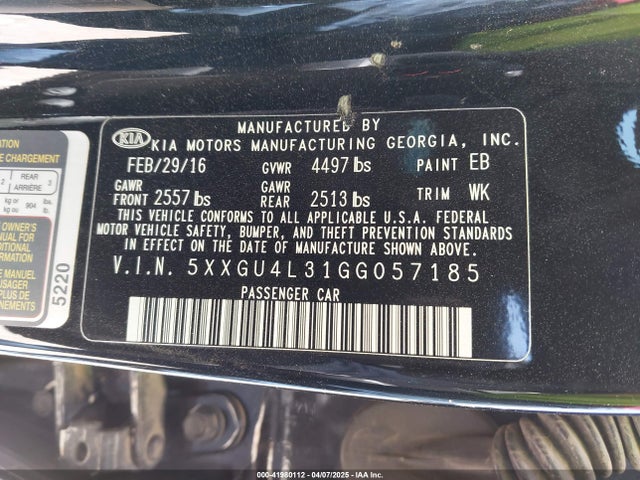 5XXGU4L31GG057185 KIA OPTIMA EX