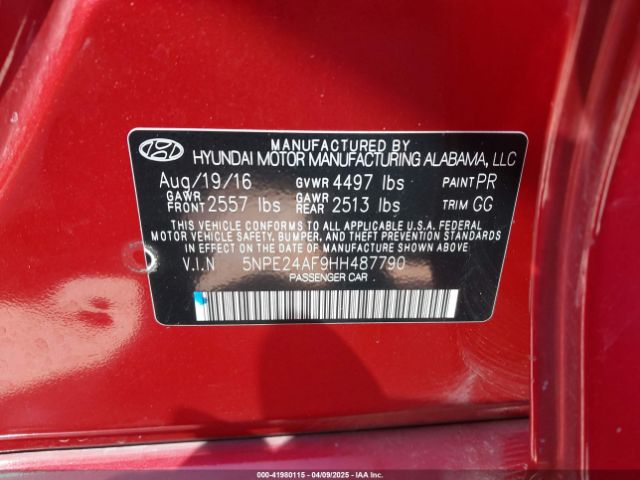 5NPE24AF9HH487790 Hyundai Sonata