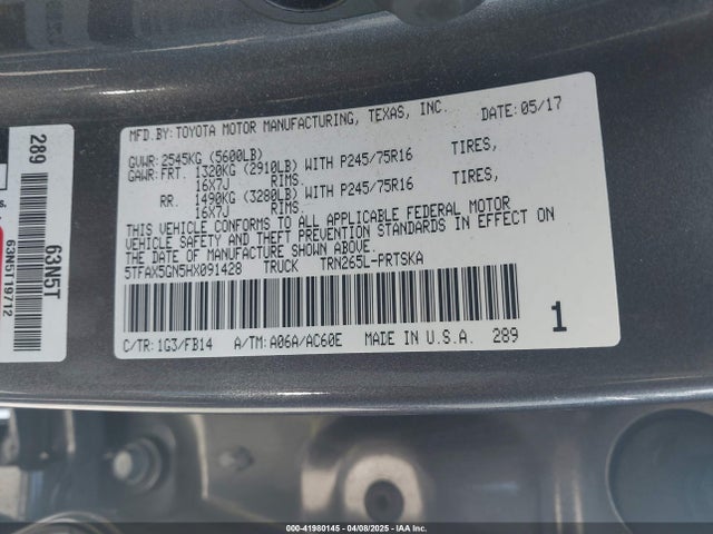5TFAX5GN5HX091428 Toyota Tacoma Sr