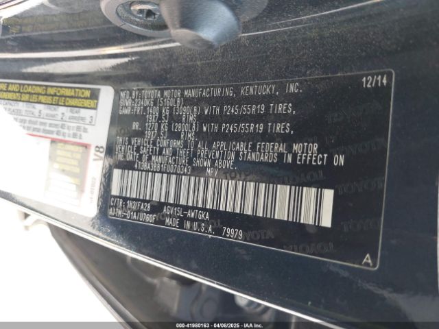 4T3BA3BB1FU070343 Toyota VENZA LE