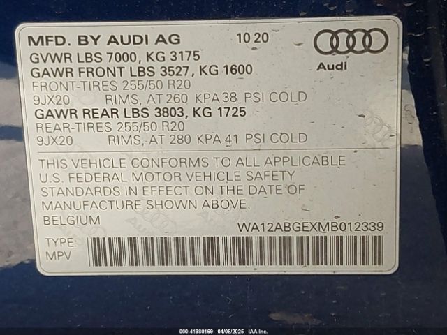WA12ABGEXMB012339 Audi E-tron Sportback Premium Plus Quattro