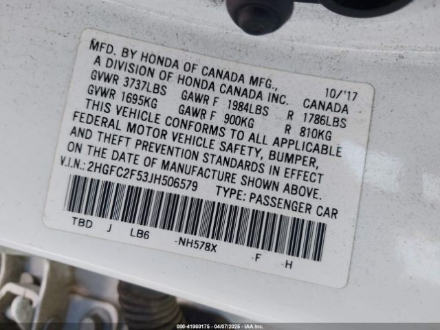 2HGFC2F53JH506579 Honda Civic Lx