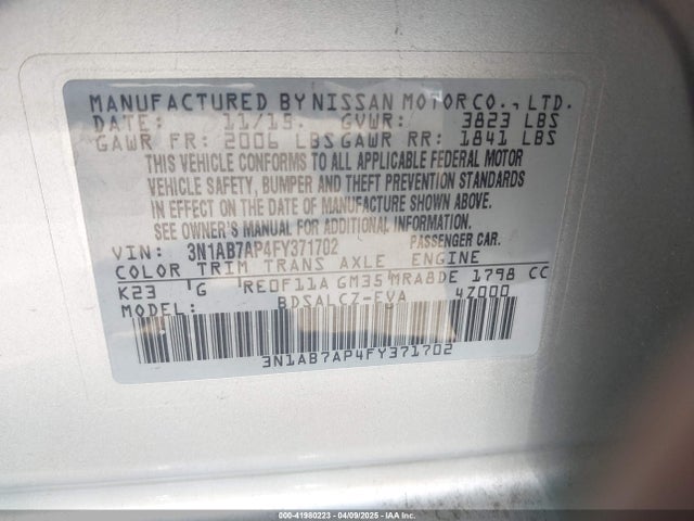 3N1AB7AP4FY371702 Nissan SENTRA S