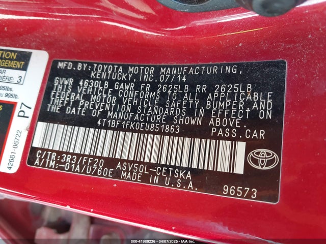4T1BF1FK0EU851863 Toyota CAMRY SE