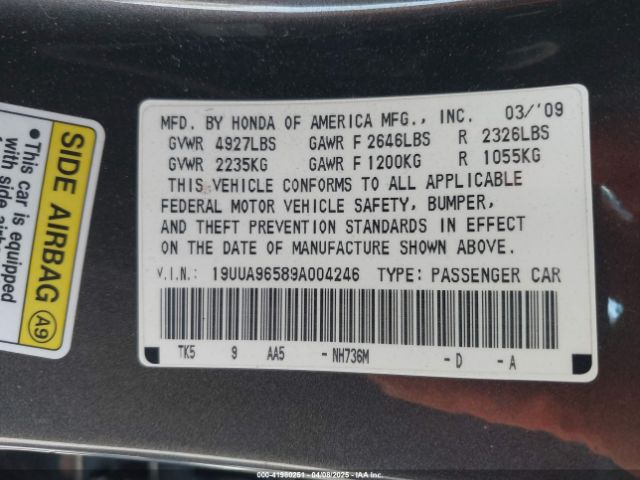 2009 ACURA TL 19UUA96589A004246 Photo 8