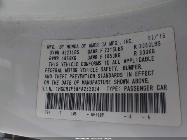 1HGCR2F56FA252034 Honda Accord Sport