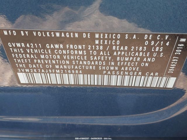 3VW2K7AJ9FM216984 Volkswagen Jetta 2.0l S