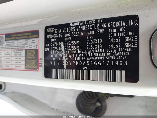 5XYPKDA52GG171993 KIA dohc gdi lambda ii
