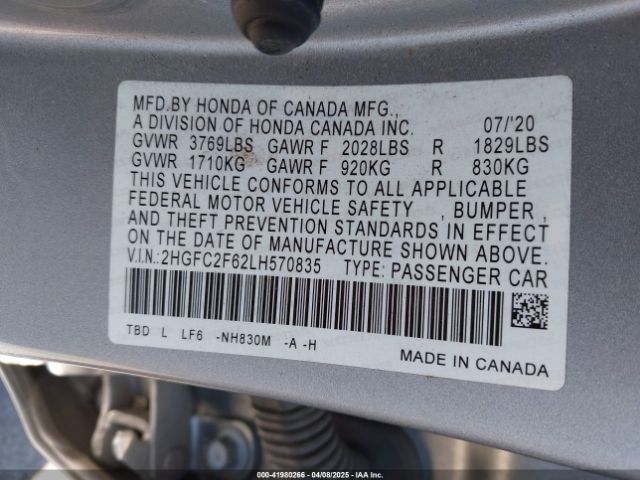 2HGFC2F62LH570835 Honda Civic Lx