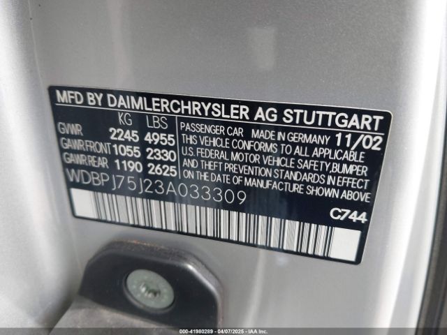 2003 MERCEDES-BENZ CL 500 WDBPJ75J23A033309 Photo 8