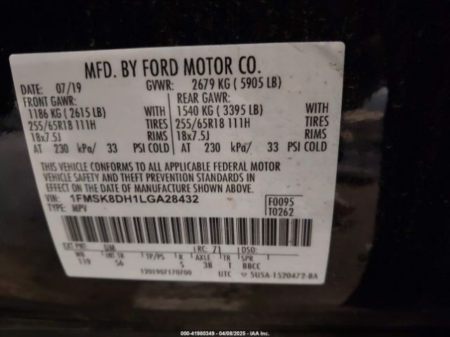 1FMSK8DH1LGA28432 Ford EXPLORER XLT