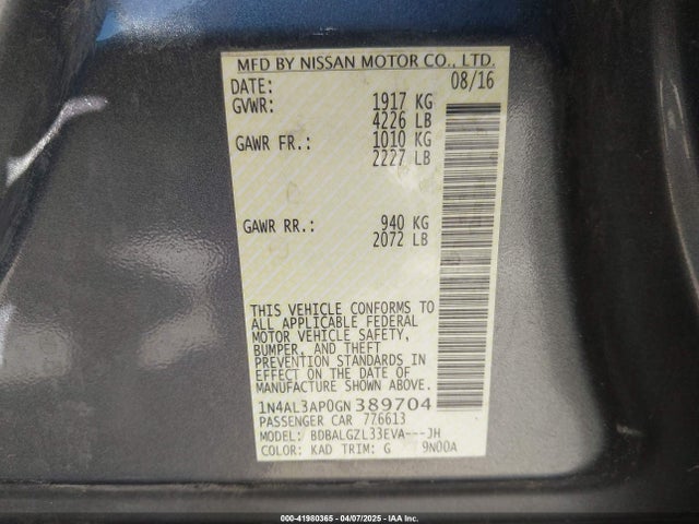 1N4AL3AP0GN389704 Nissan Altima 2.5 S