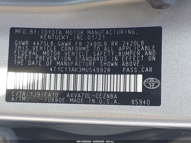 4T1C11AK3MU549928 Toyota CAMRY LE
