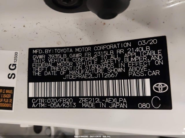 JTDEPRAE2LJ112667 Toyota 2zr-fae