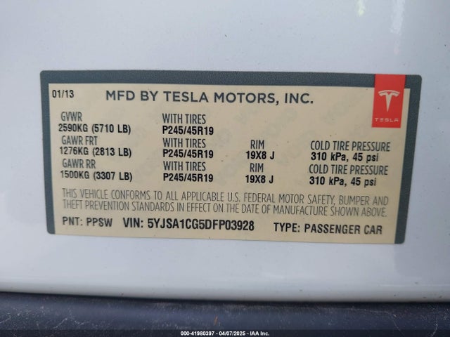 2013 TESLA MODEL S 5YJSA1CG5DFP03928 Photo 8