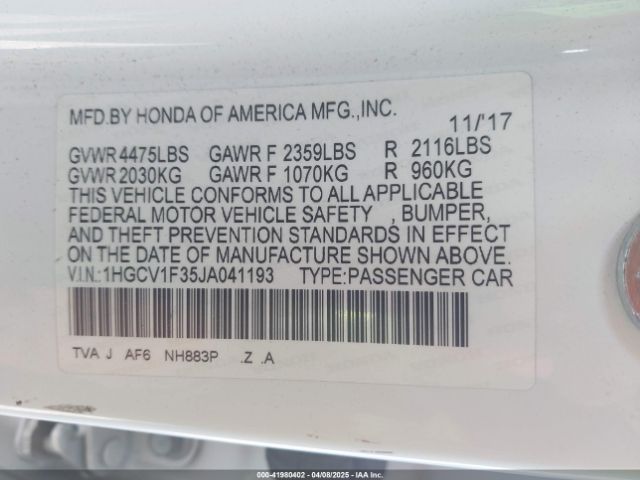 1HGCV1F35JA041193 Honda Accord Sport