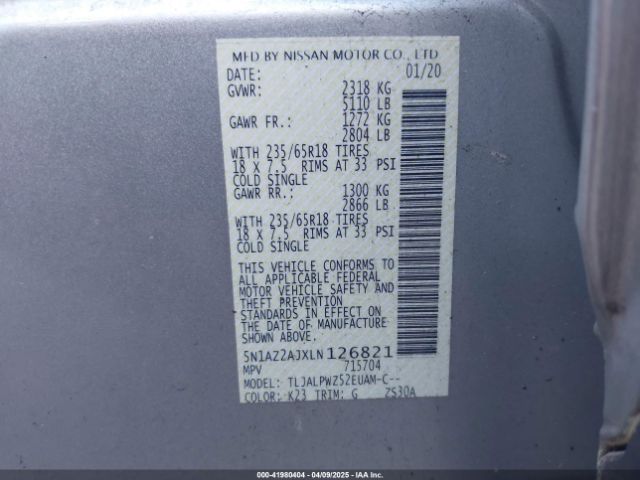 2020 NISSAN MURANO 5N1AZ2AJXLN126821 Photo 8