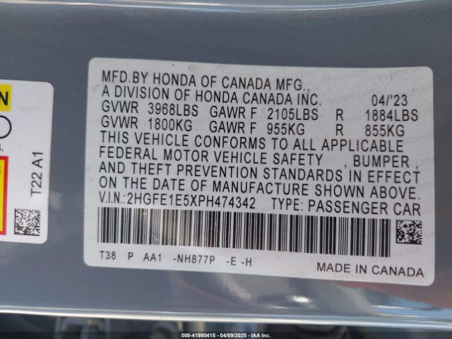 2HGFE1E5XPH474342 Honda CIVIC SI SEDAN