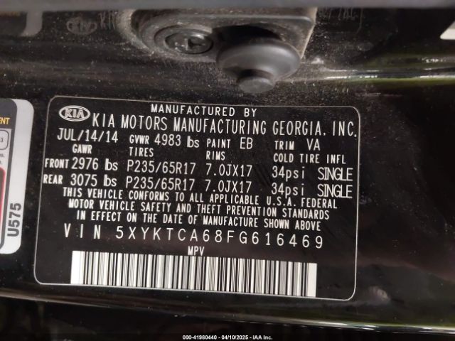 5XYKTCA68FG616469 KIA SORENTO LX