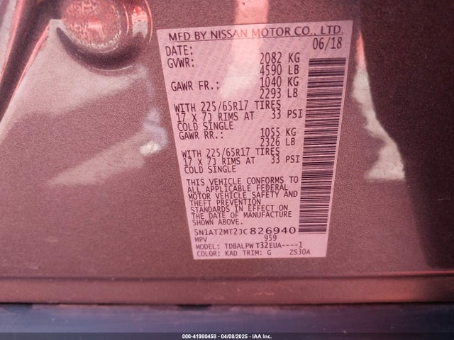 5N1AT2MT2JC826940 Nissan ROGUE S