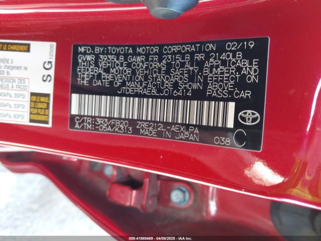 JTDEPRAE8LJ016414 Toyota COROLLA LE
