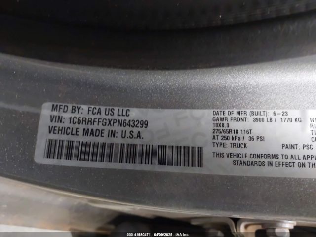 1C6RRFFGXPN643299 RAM 1500 Big Horn  4x4 5'7 Box