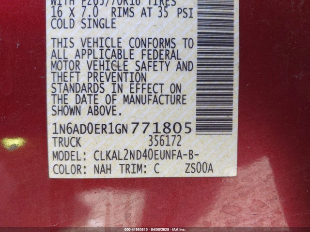 1N6AD0ER1GN771805 Nissan Frontier Sv