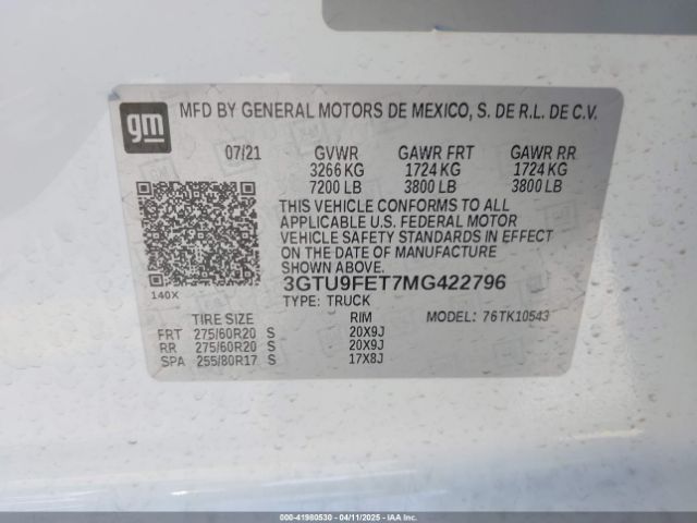 2021 GMC SIERRA 1500 3GTU9FET7MG422796 Photo 8