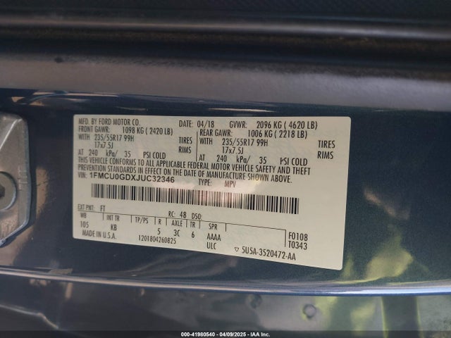 1FMCU0GDXJUC32346 Ford ESCAPE SE