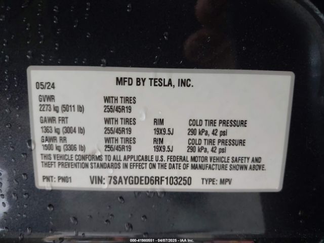 7SAYGDED6RF103250 Tesla Model Y Long Range Dual Motor All-wheel Drive/rwd