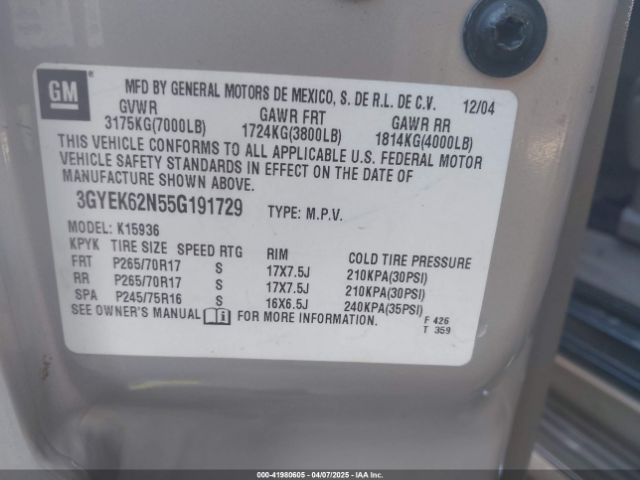 2005 CADILLAC ESCALADE EXT 3GYEK62N55G191729 Photo 8
