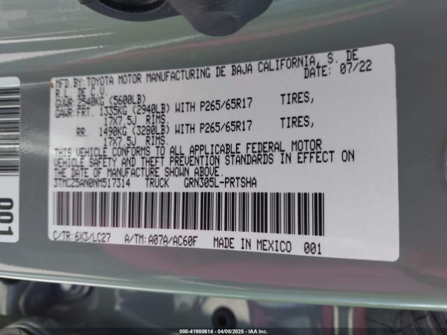 3TMCZ5AN0NM517314 Toyota Tacoma Trd Sport