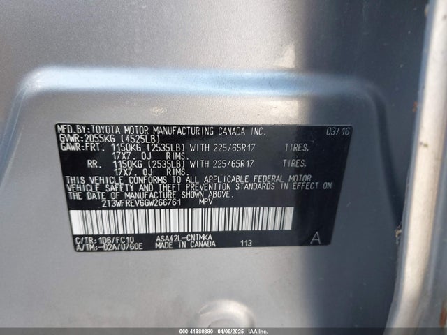 2T3WFREV6GW266761 Toyota Rav4 Xle