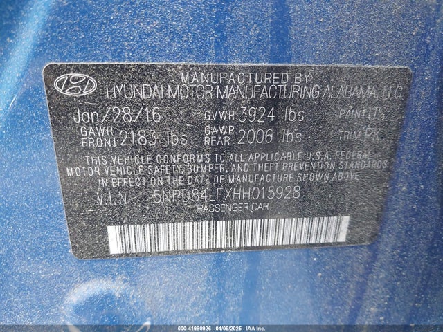 5NPD84LFXHH015928 Hyundai ELANTRA SE