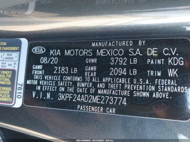 3KPF24AD2ME273774 KIA Forte Lxs