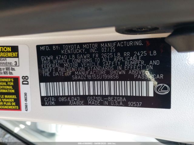 58ADZ1B15SU199856 Lexus ES 350