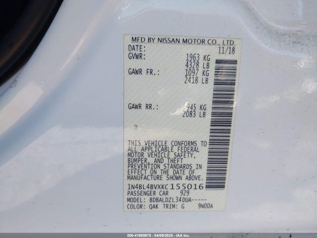 1N4BL4BVXKC155016 Nissan Altima 2.5 S